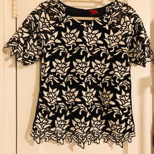 Saks Fifth Avenue black and white lace blouse